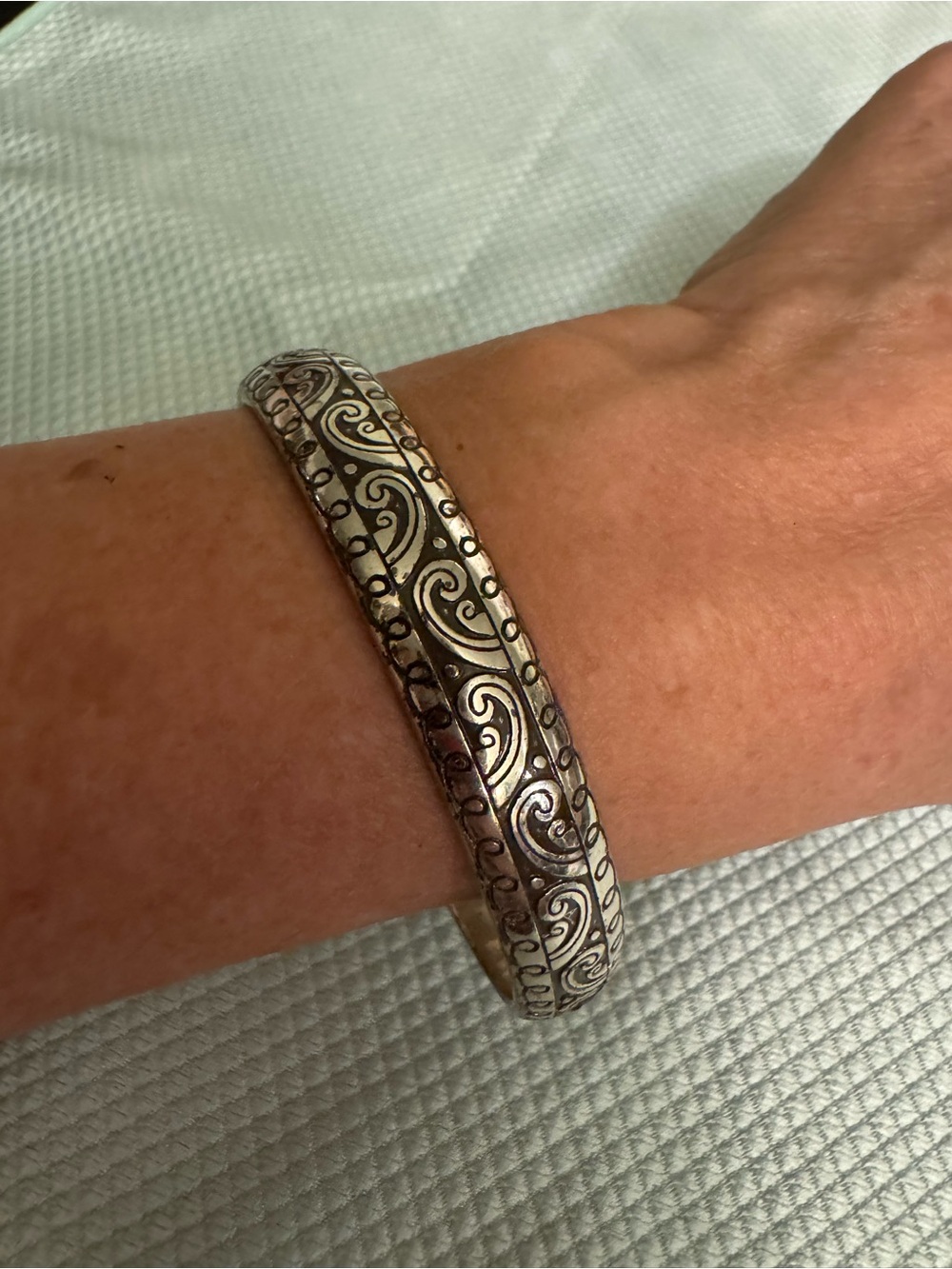 Brighton Silver Tone Scroll-Engraved Bangle